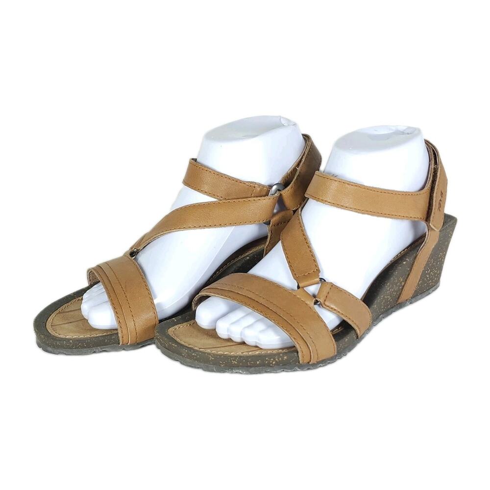 Teva Women’s Cabrillo Crossover US9 Brown Leather Cork Strappy Wedge Sandals